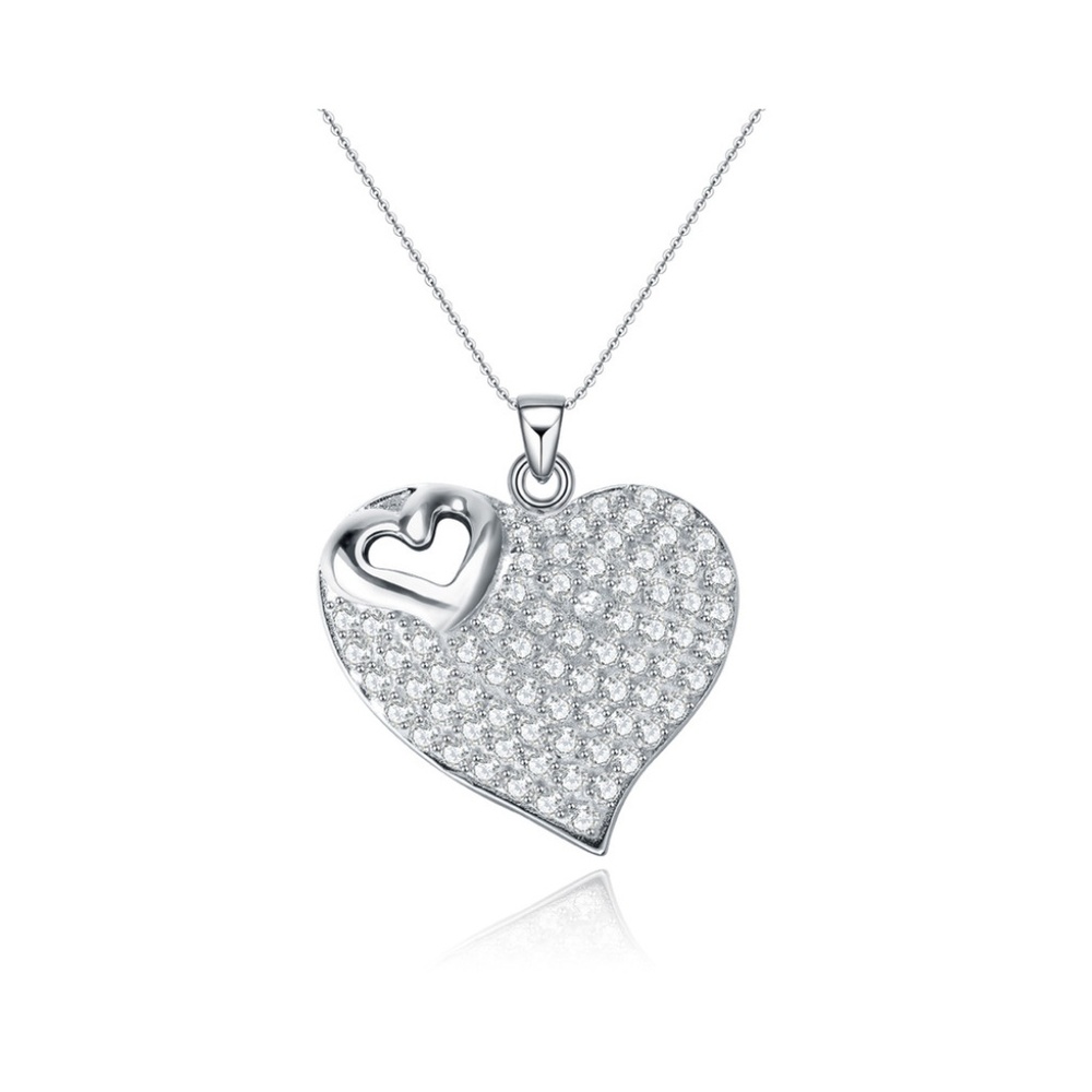 925 Sterling Silver Heart Pendant Necklace w/ CZ